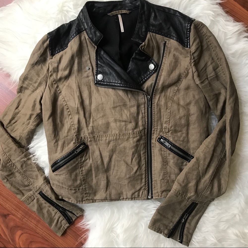 FINAL SALE Free People Tan + Leather Moto Jacket